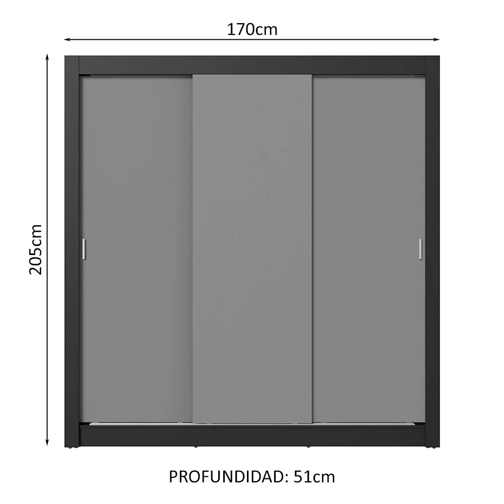 Placard Matrimonial 3 Puertas Corredizas 4 Cajones Negro/Gris Sublime Plus - Image 2