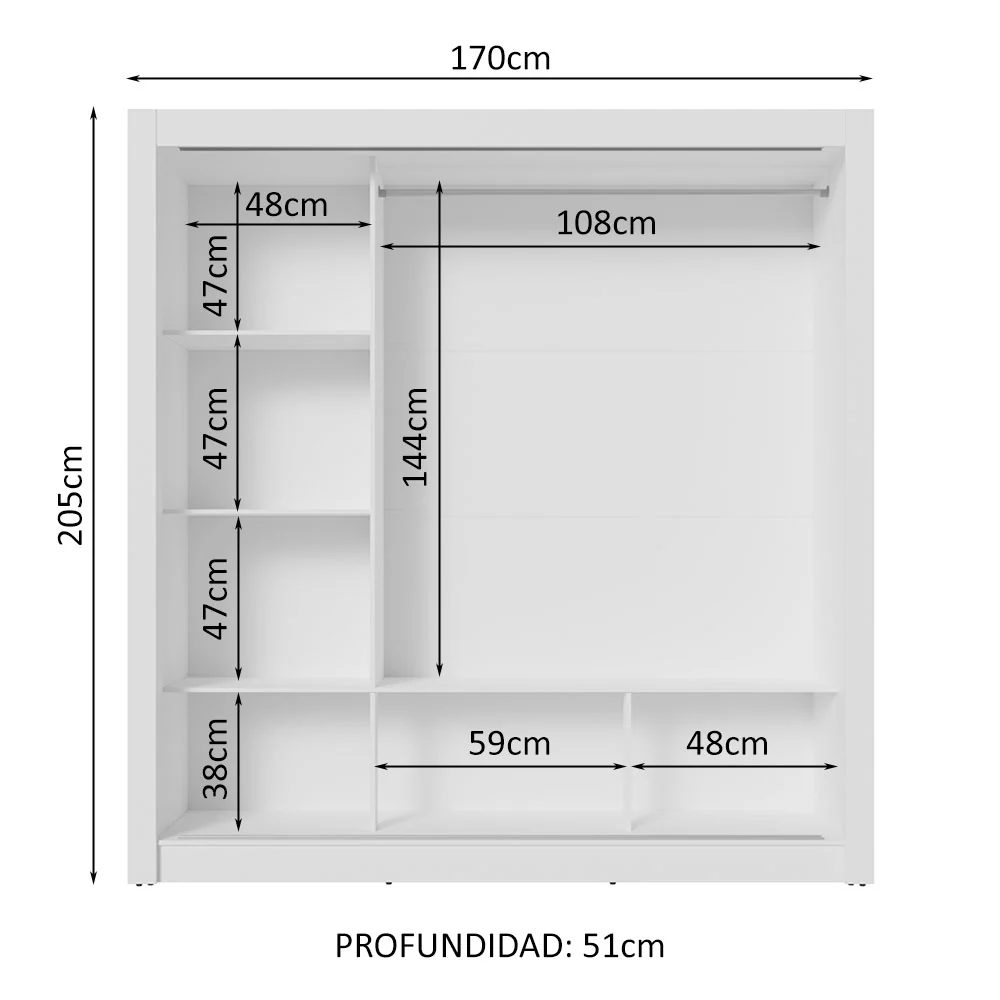 Placard Matrimonial 3 Puertas Corredizas Blanco/Marrón Nobre - Image 4