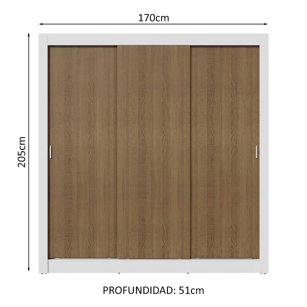 Placard Matrimonial 3 Puertas Corredizas 2 Cajones Blanco/Marrón Sublime - Image 2