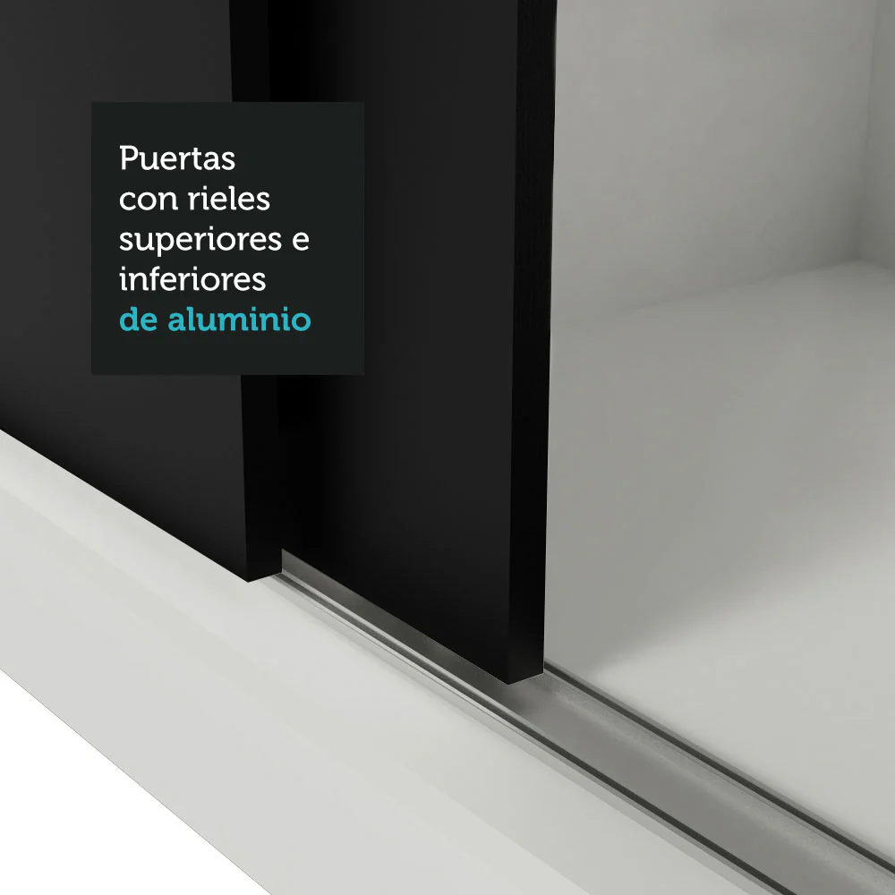 Placard Matrimonial 3 Puertas Corredizas 2 Cajones Blanco/Negro Sublime - Image 9