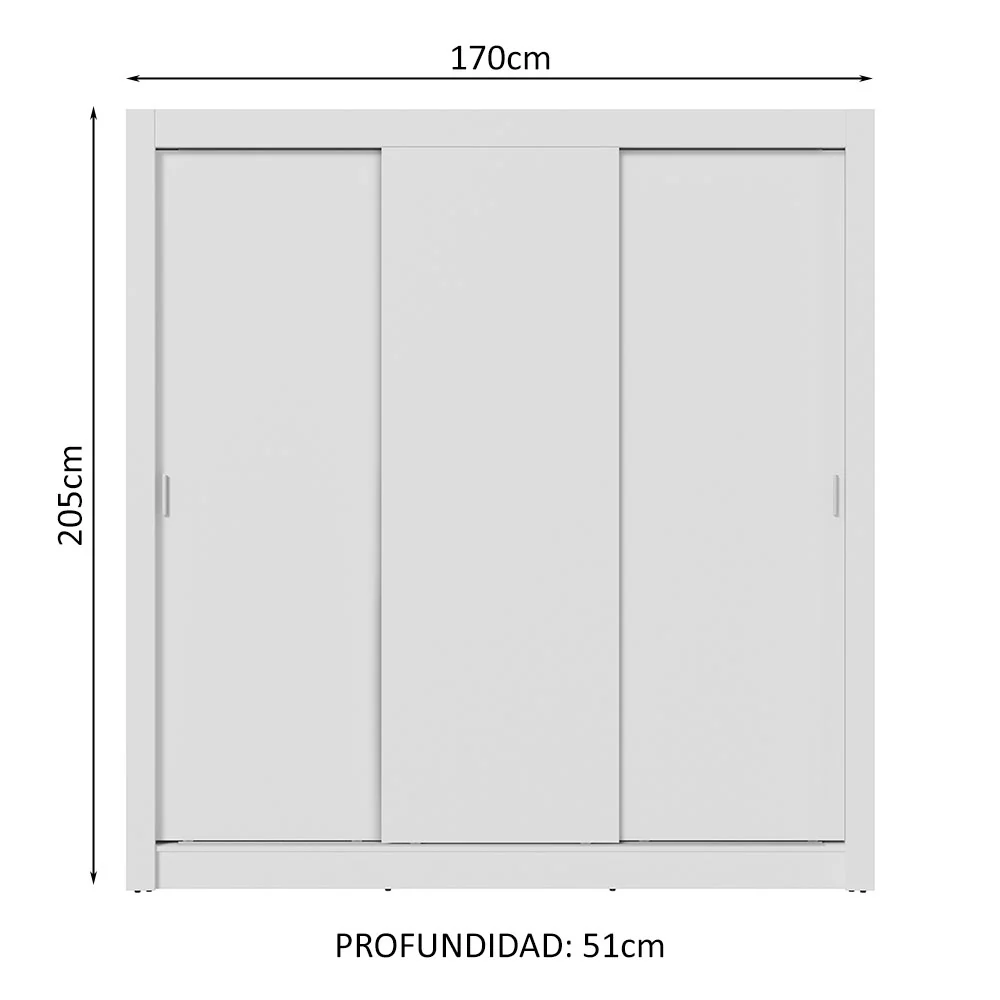 Placard Matrimonial 3 Puertas Corredizas 2 Cajones Blanco Sublime - Image 2