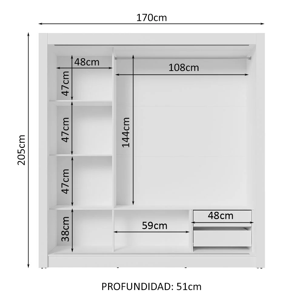 Placard Matrimonial 3 Puertas Corredizas 2 Cajones Blanco Sublime - Image 4