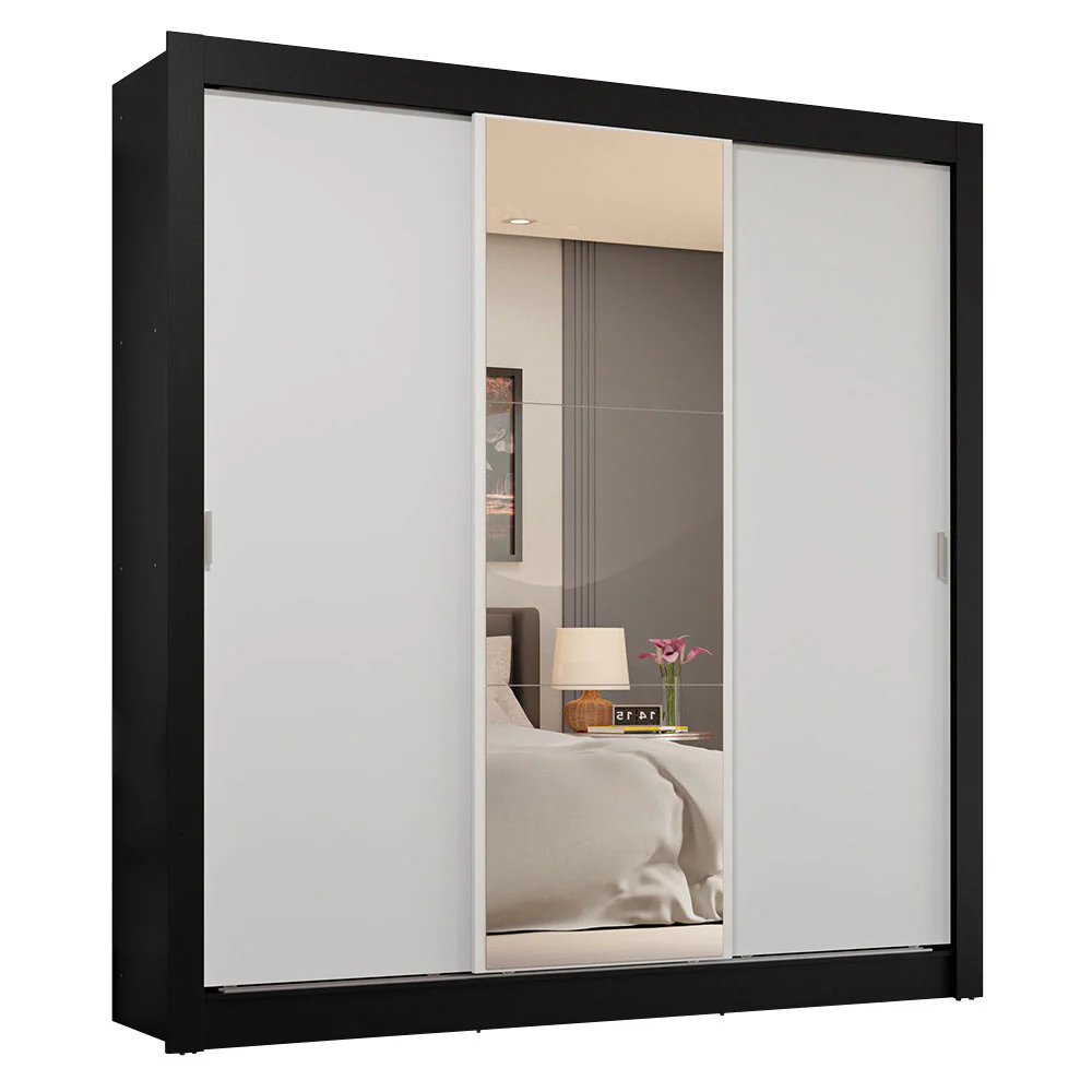 Placard Matrimonial 3 Puertas Corredizas con Espejo 4 Cajones Negro/Blanco Sublime Plus - Image 3