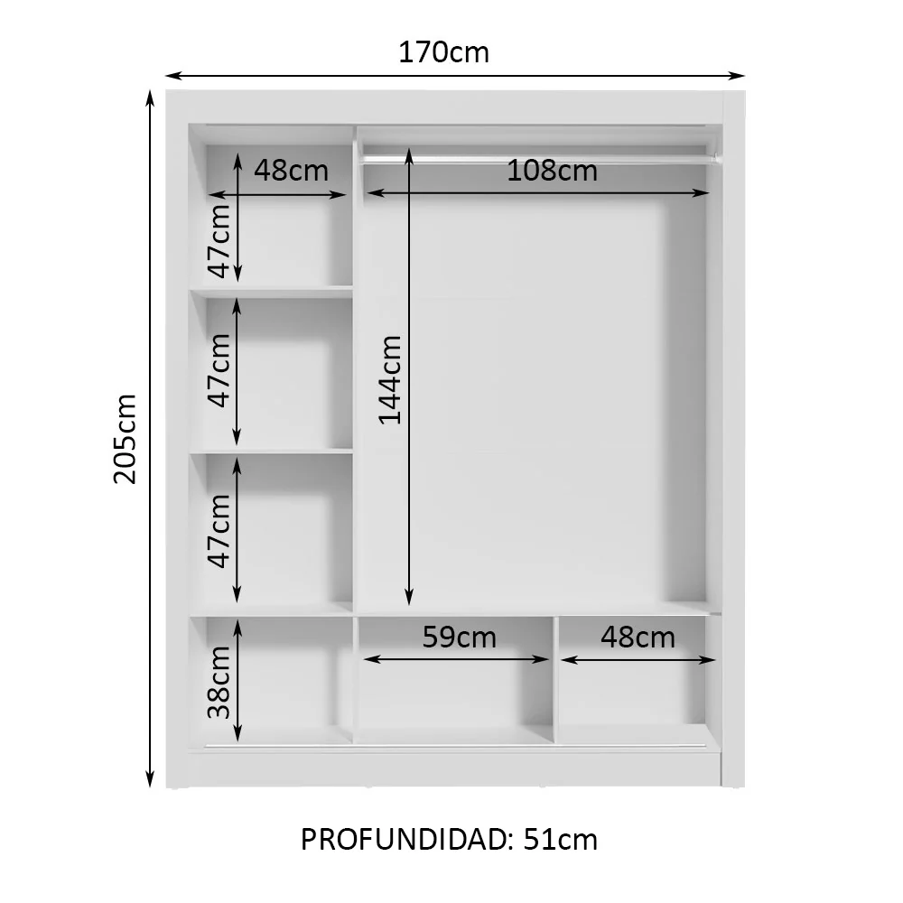 Placard Matrimonial 3 Puertas Corredizas con Espejo Blanco/Gris Monaco - Image 4