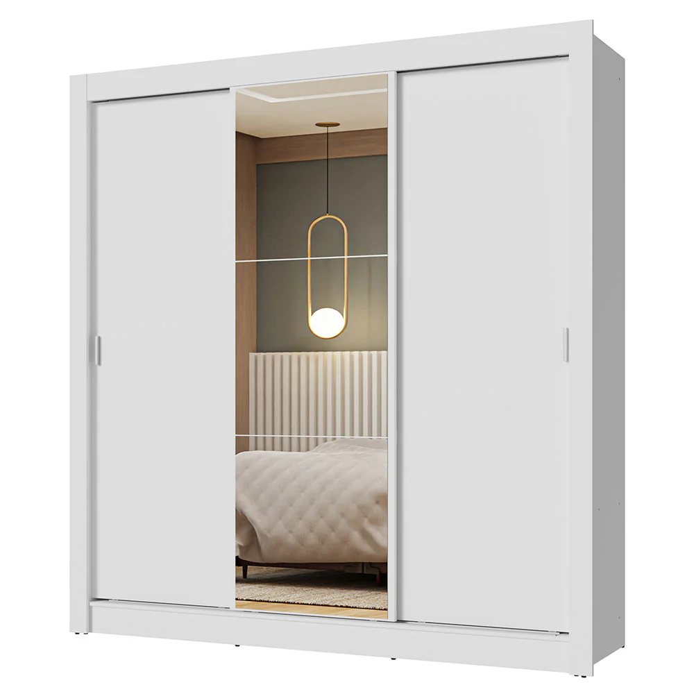 Placard Matrimonial 3 Puertas Corredizas con Espejo Blanco Nobre - Image 3