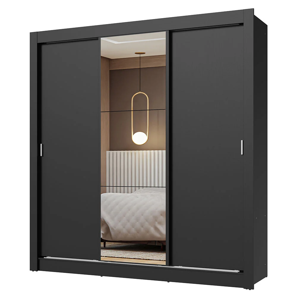 Placard Matrimonial 3 Puertas Corredizas con Espejo Negro Nobre - Image 3