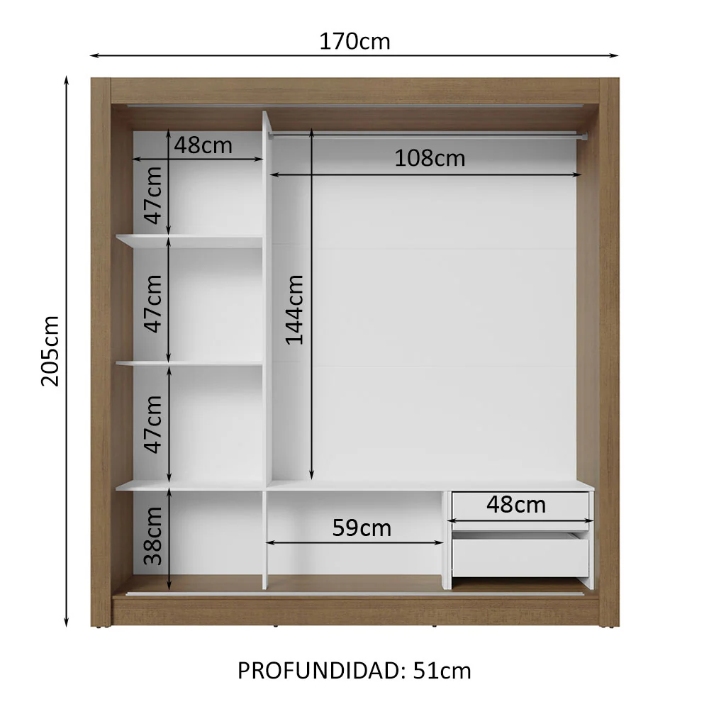 Placard Matrimonial 3 Puertas Corredizas con Espejos 2 Cajones Marrón/Gris Sublime - Image 4
