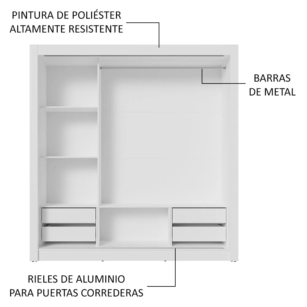 Placard Matrimonial 3 Puertas Corredizas con Espejos 4 Cajones Blanco/Negro Sublime Plus - Image 6