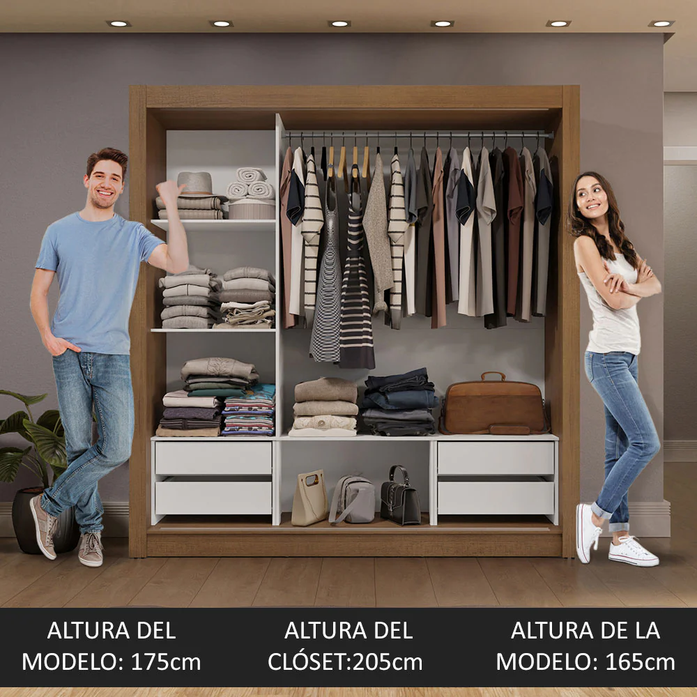 Placard Matrimonial 3 Puertas Corredizas con Espejos 4 Cajones Marrón/Blanco Sublime Plus - Image 5