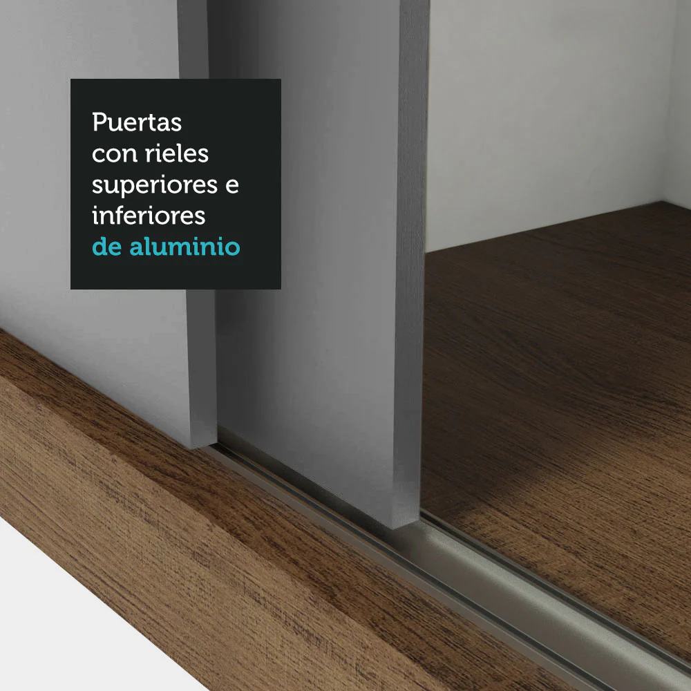 Placard Matrimonial 3 Puertas Corredizas con Espejos Blanco/Gris Nobre - Image 9