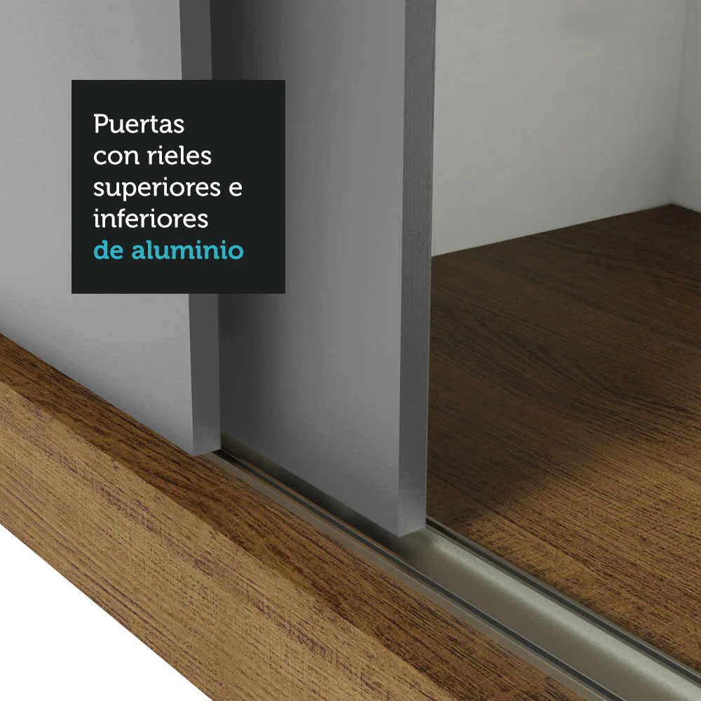 Placard Matrimonial 3 Puertas Corredizas con Espejos Marrón/Gris Monaco - Image 8