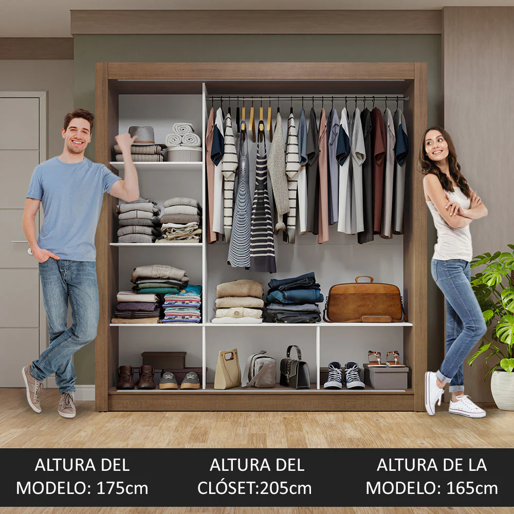 Placard Matrimonial 3 Puertas Corredizas con Espejos Marrón/Negro Nobre - Image 5