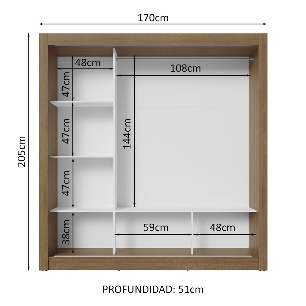 Placard Matrimonial 3 Puertas Corredizas con Espejos Marrón Nobre - Image 4