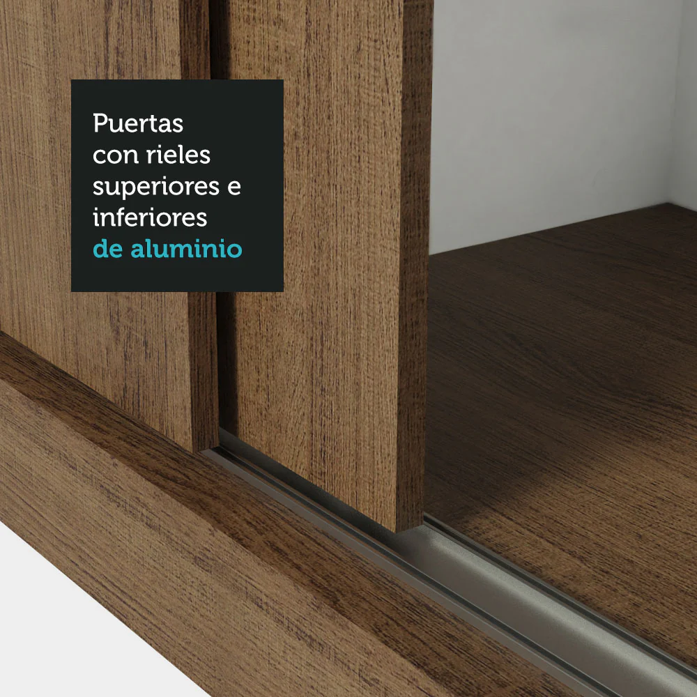 Placard Matrimonial 3 Puertas Corredizas con Espejos Marrón Nobre - Image 9