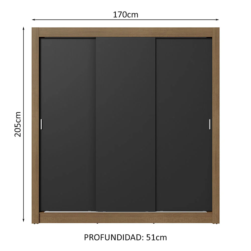 Placard Matrimonial 3 Puertas Corredizas Marrón/Negro Nobre - Image 2