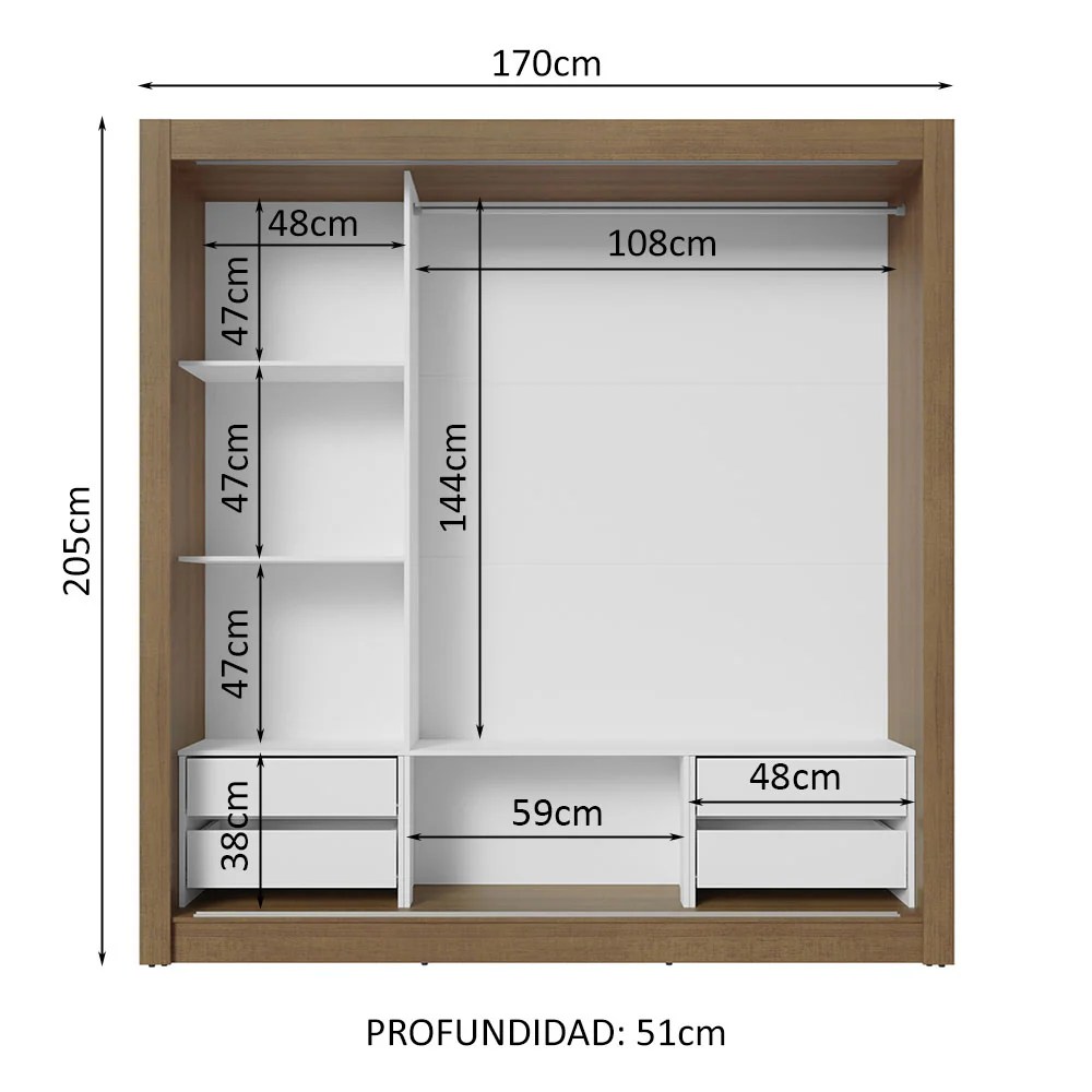 Placard Matrimonial 3 Puertas Corredizas 4 Cajones Marrón Sublime Plus - Image 4