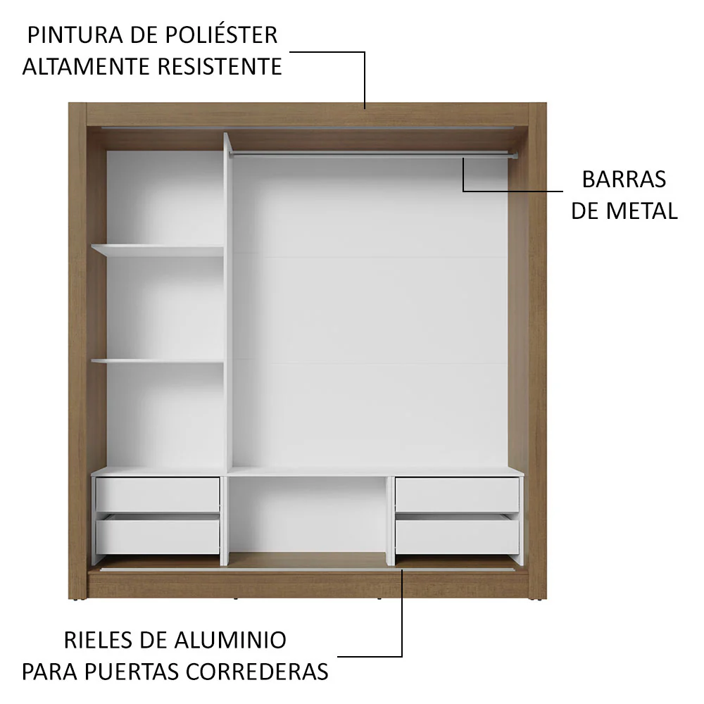 Placard Matrimonial 3 Puertas Corredizas 4 Cajones Marrón Sublime Plus - Image 6