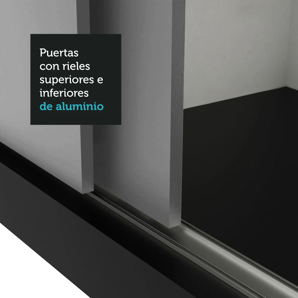 Placard Matrimonial 3 Puertas Corredizas Negro/Gris Monaco - Image 8