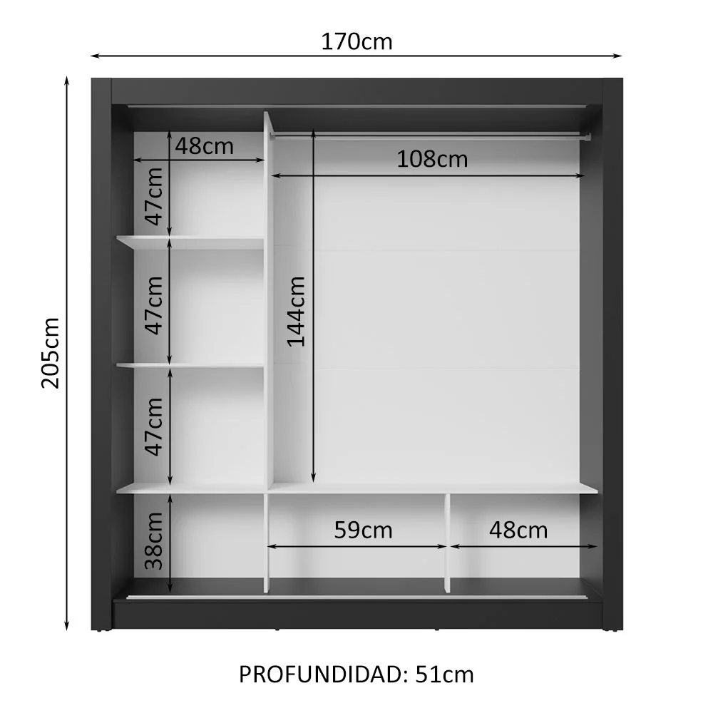 Placard Matrimonial 3 Puertas Corredizas Negro/Marrón Nobre - Image 4