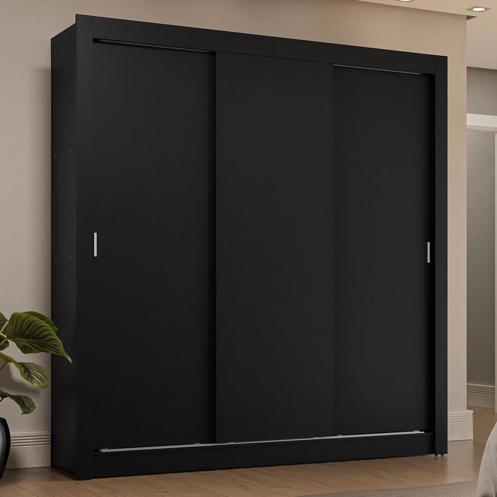 Placard Matrimonial 3 Puertas Corredizas 4 Cajones Negro Sublime Plus