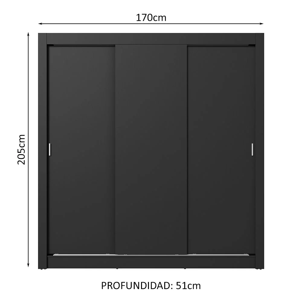 Placard Matrimonial 3 Puertas Corredizas 4 Cajones Negro Sublime Plus - Image 2