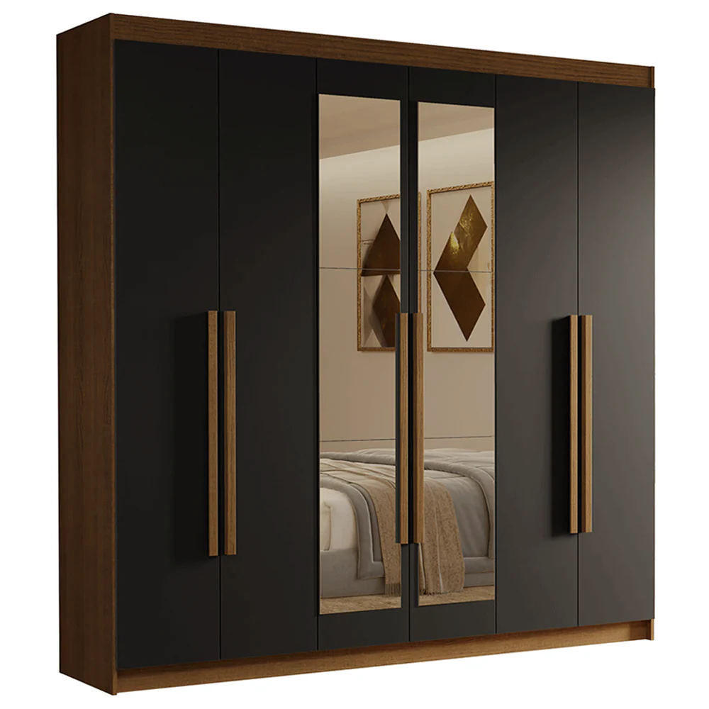 Placard Matrimonial 6 Puertas Batientes con Espejo Venus Marrón/Negro/Marrón - Image 3