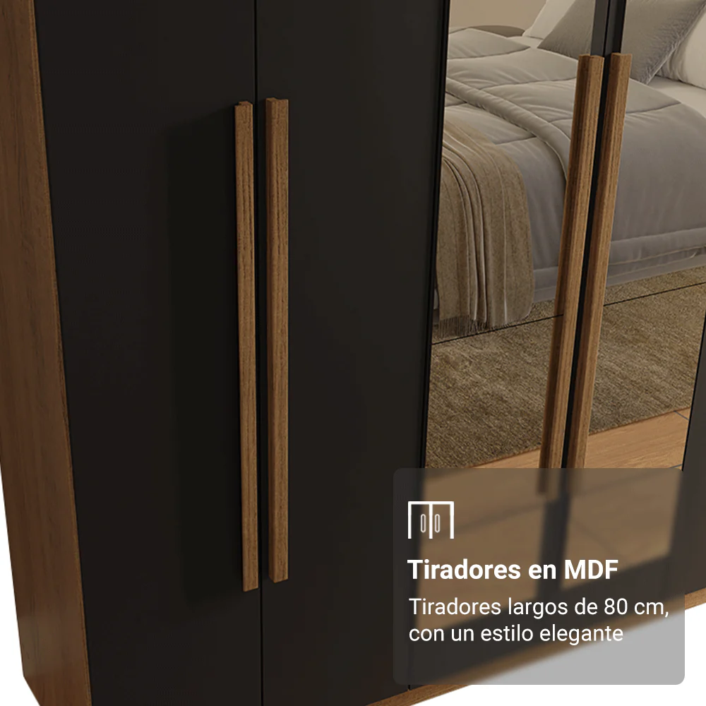 Placard Matrimonial 6 Puertas Batientes con Espejo Venus Marrón/Negro/Marrón - Image 6