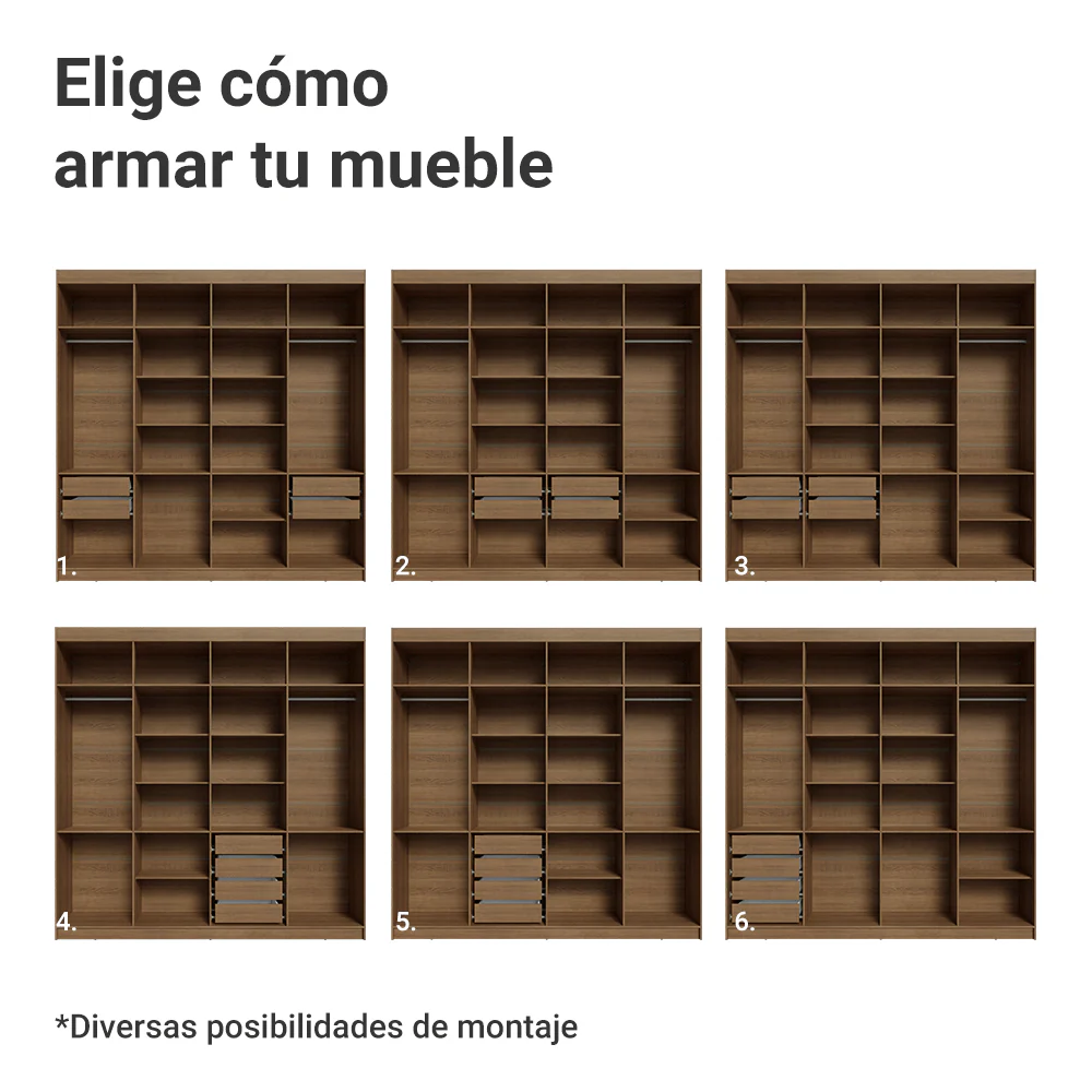 Placard Matrimonial 8 Puertas Batientes con Espejo Venus Marrón/Negro/Marrón - Image 7