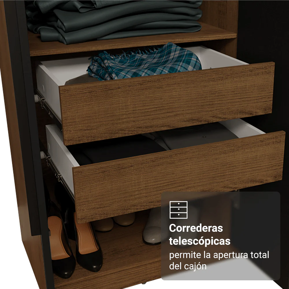 Placard Matrimonial 8 Puertas Batientes con Espejo Venus Marrón/Negro/Negro - Image 5