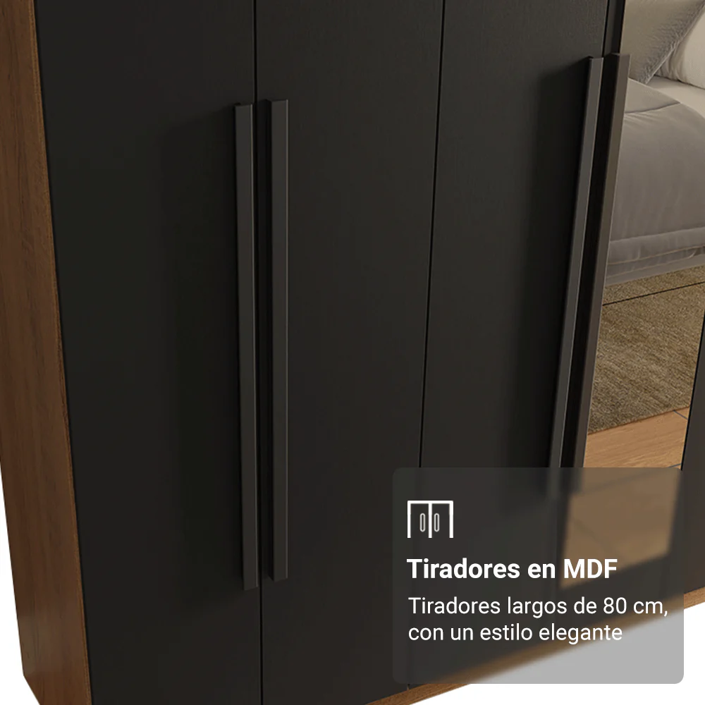 Placard Matrimonial 8 Puertas Batientes con Espejo Venus Marrón/Negro/Negro - Image 6