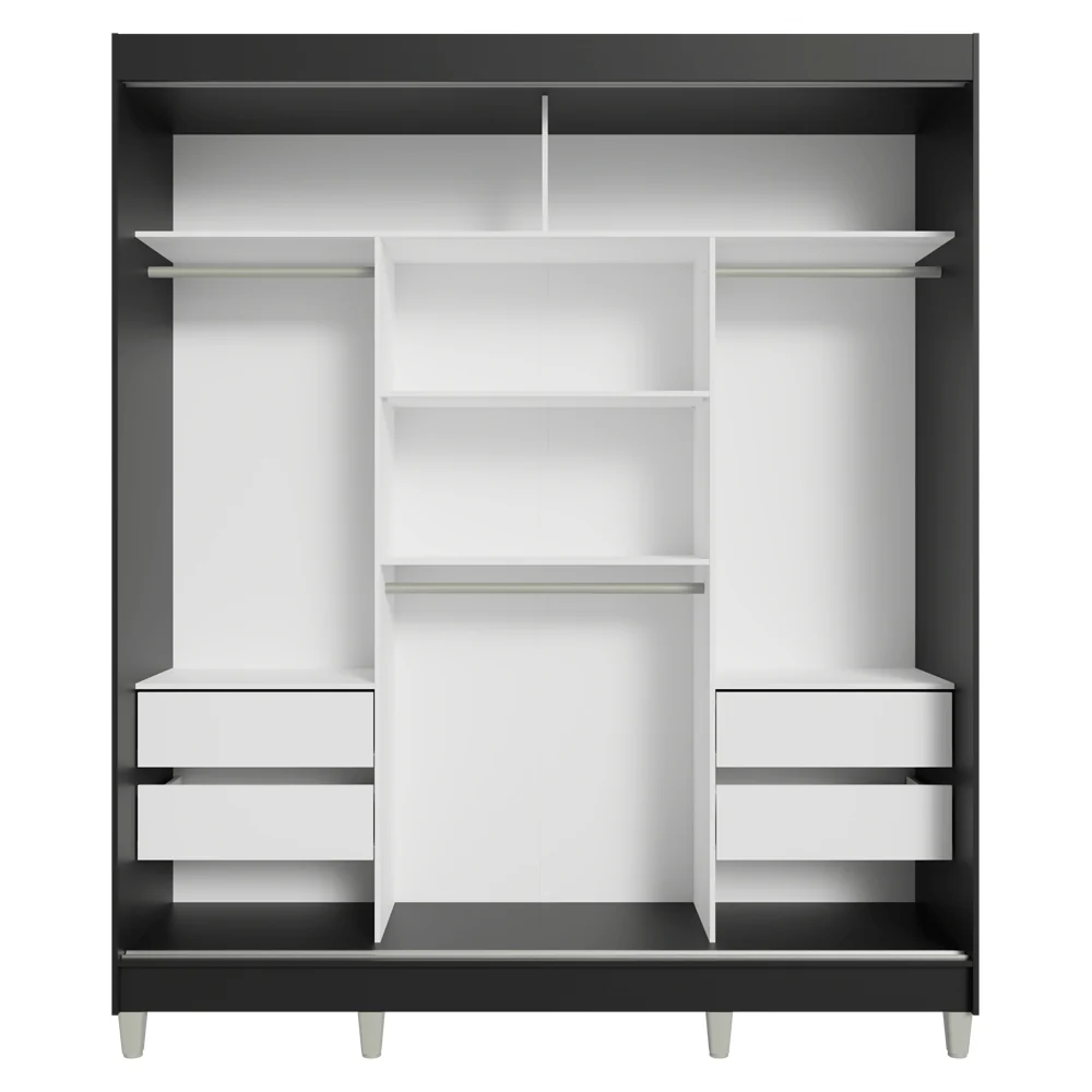 Placard Matrimonial con Patas 180 cm 3 Puertas con 3 Espejos Reno Negro/Blanco - Image 8