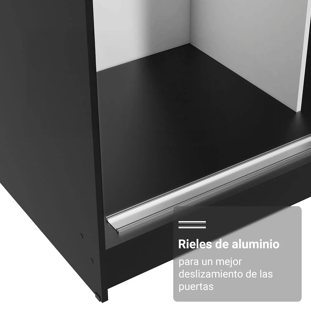 Placard Matrimonial con Patas 180 cm 3 Puertas con Espejo Reno Negro - Image 7