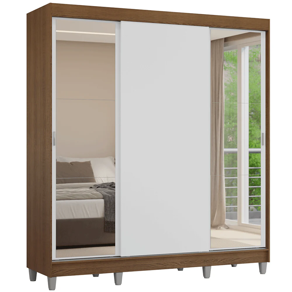 Placard Matrimonial con Patas 180 cm 3 Puertas con Espejos Reno Marrón/Blanco - Image 3