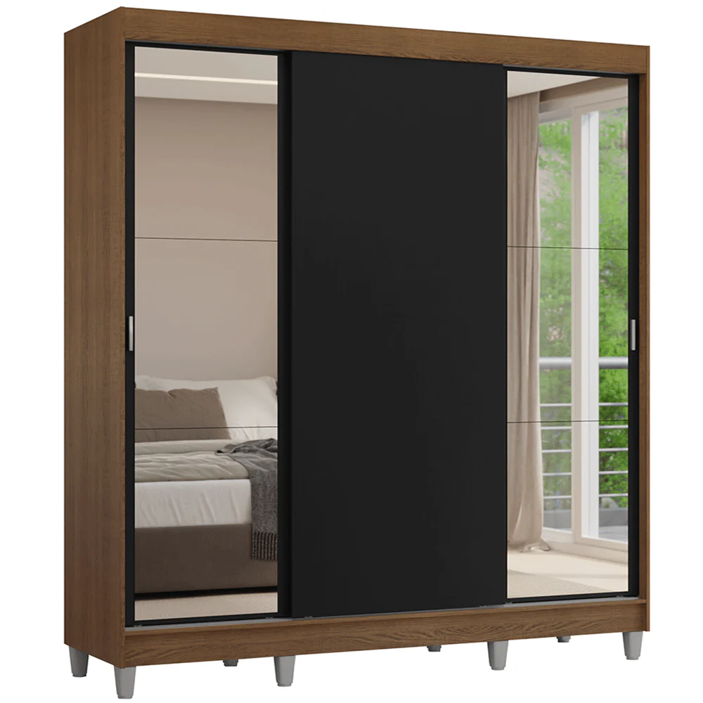 Placard Matrimonial con Patas 180 cm 3 Puertas con Espejos Reno Marrón/Negro - Image 3