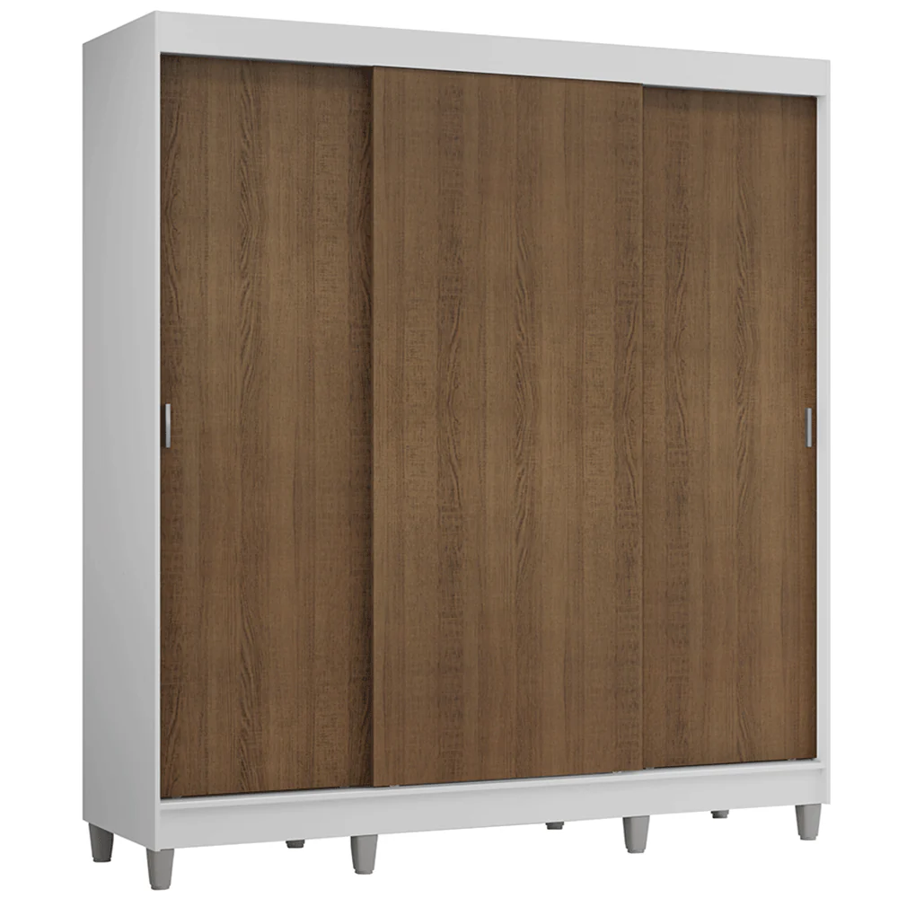 Placard Matrimonial con Patas 180 cm 3 Puertas Reno Blanco/Marrón - Image 3