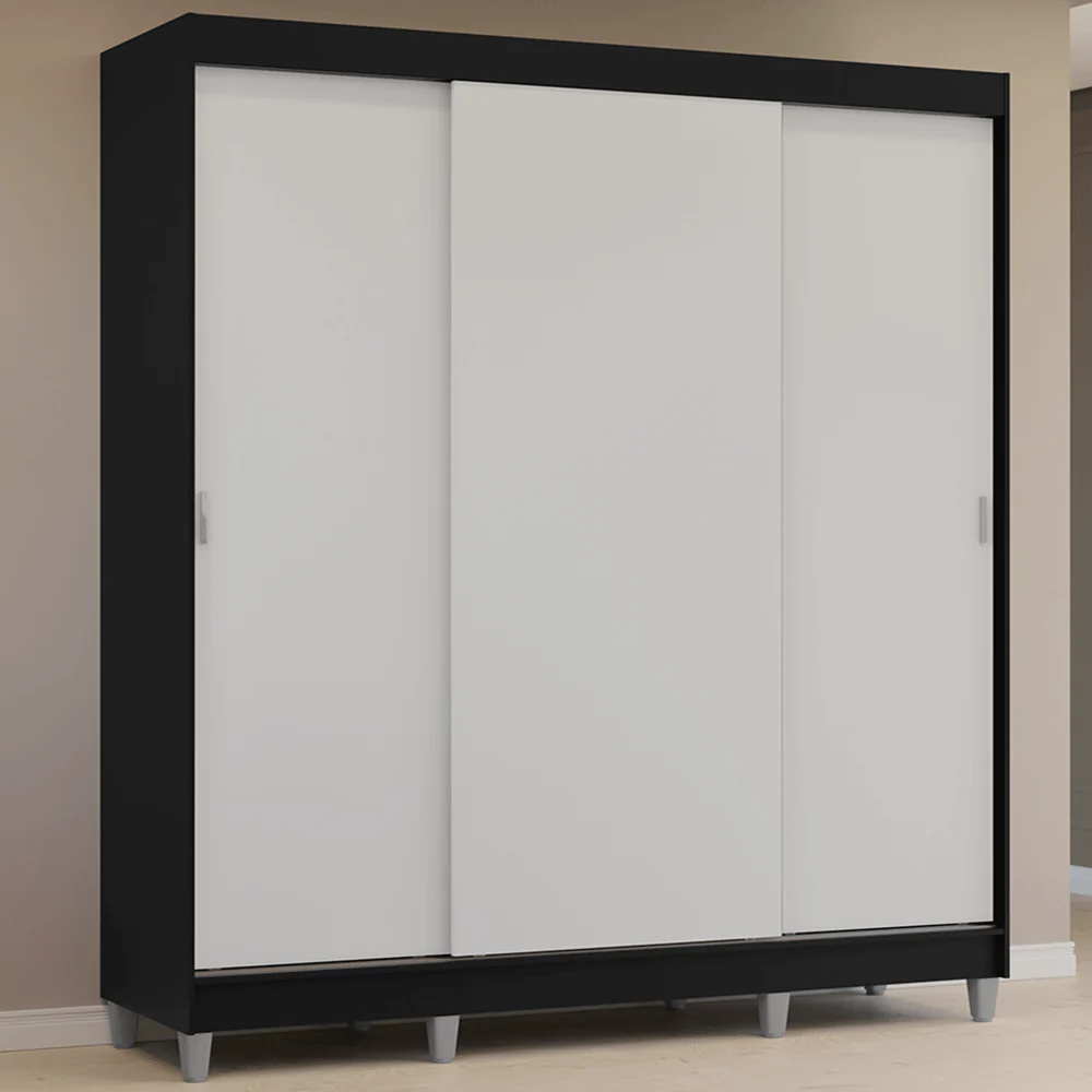 Placard Matrimonial con Patas 180 cm 3 Puertas Reno Negro/Blanco