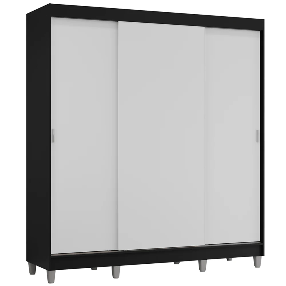 Placard Matrimonial con Patas 180 cm 3 Puertas Reno Negro/Blanco - Image 3