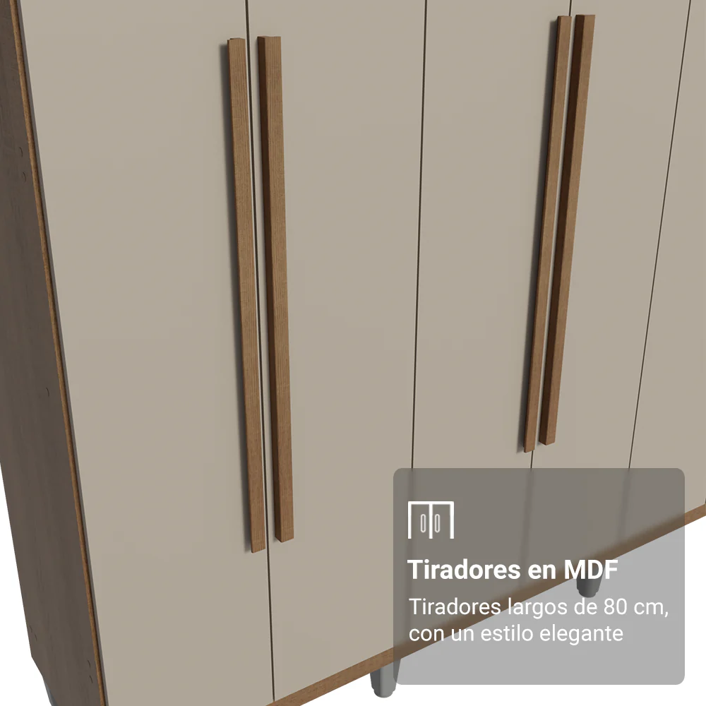 Placard Matrimonial con Patas 6 Puertas Batientes Venus Marrón/Crema/Marrón - Image 6