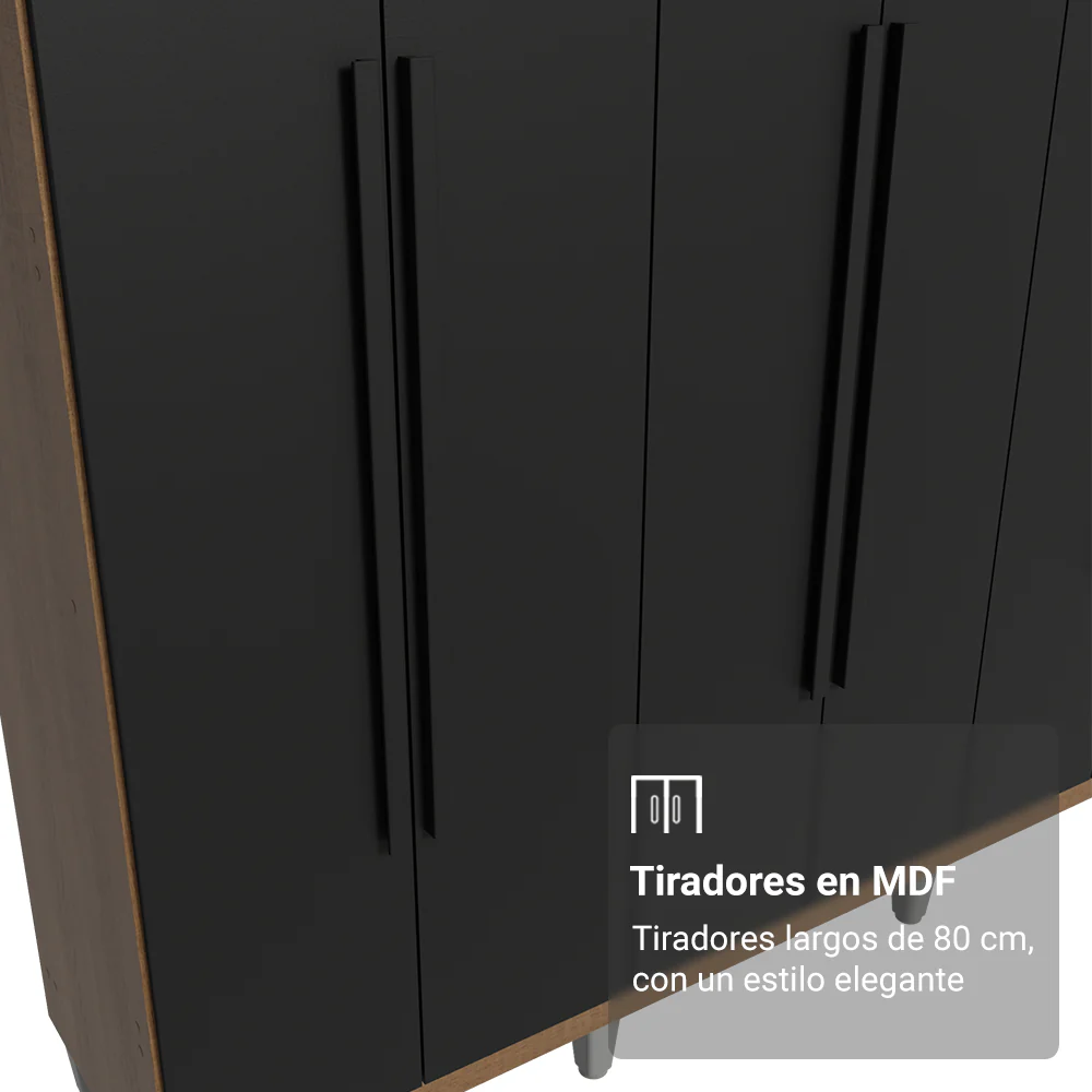 Placard Matrimonial con Patas 6 Puertas Batientes Venus Marrón/Negro/Negro - Image 6