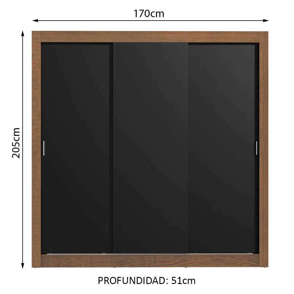 Placard Matrimonial Lyon 3 Puertas Corredizas 2 Cajones Marrón/Negro - Image 2