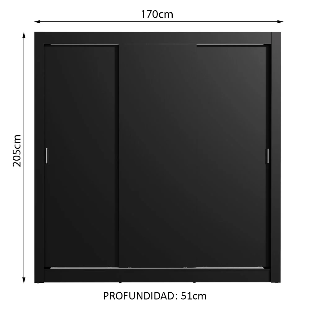 Placard Matrimonial Lyon 3 Puertas Corredizas 2 Cajones Negro - Image 2