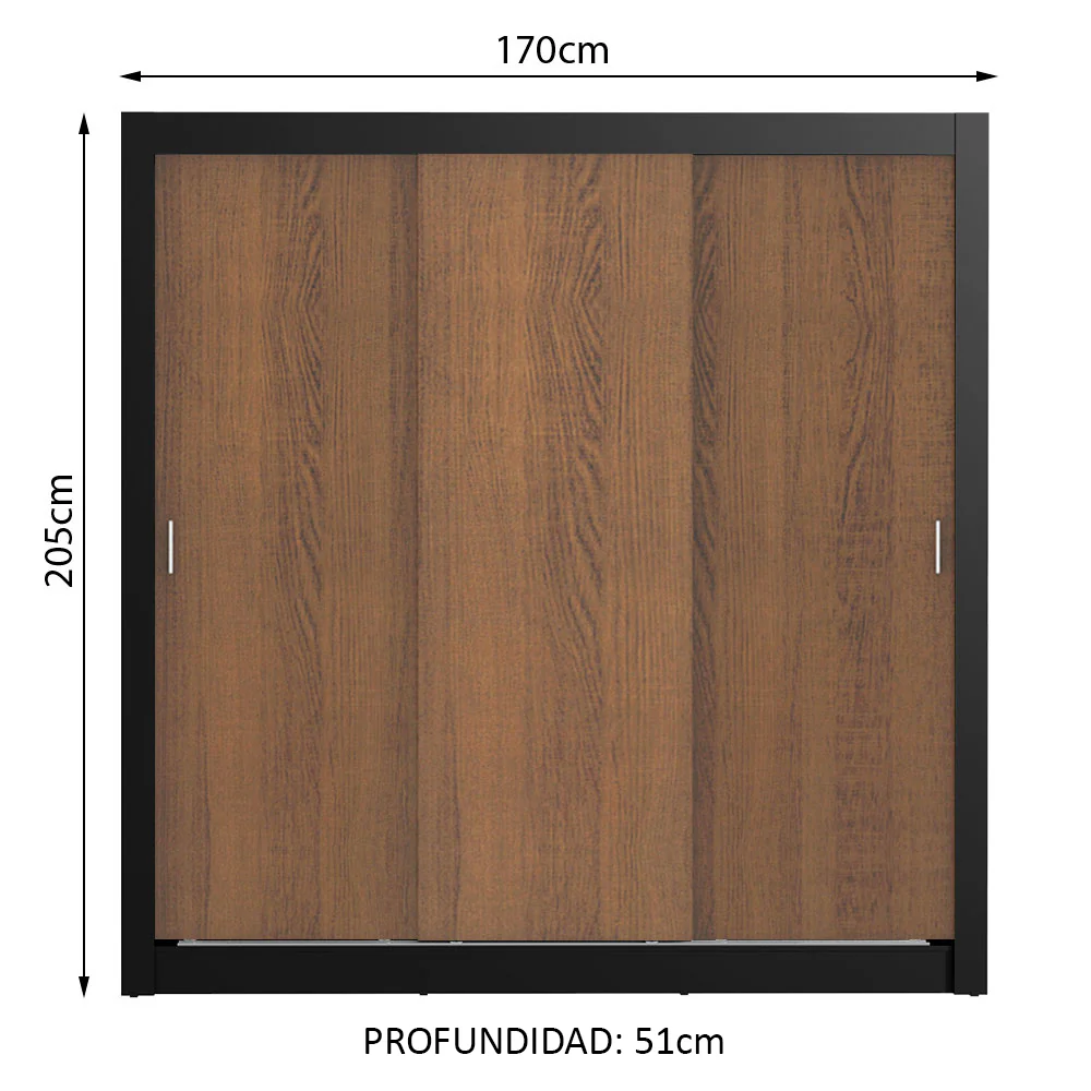 Placard Matrimonial Lyon 3 Puertas Corredizas 2 Cajones Negro/Marrón - Image 2
