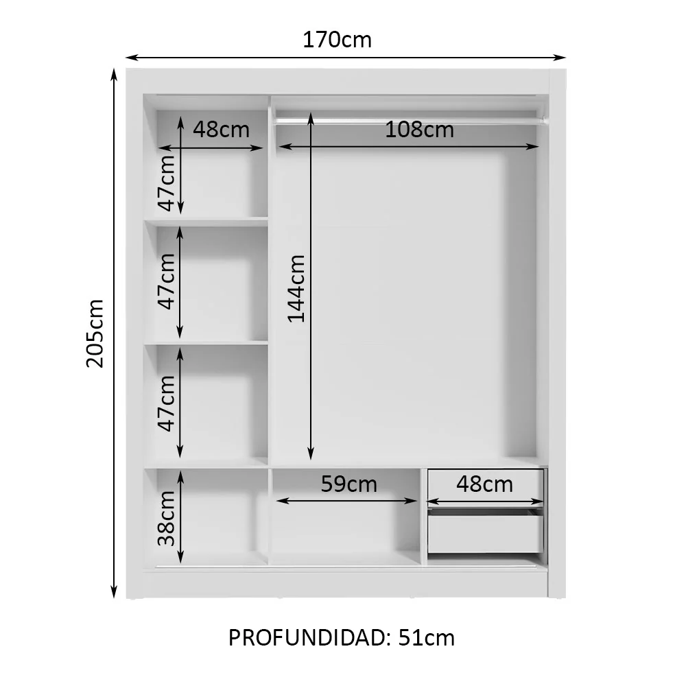 Placard Matrimonial Lyon 3 Puertas Corredizas con Espejos 2 Cajones Blanco/Marrón - Image 4