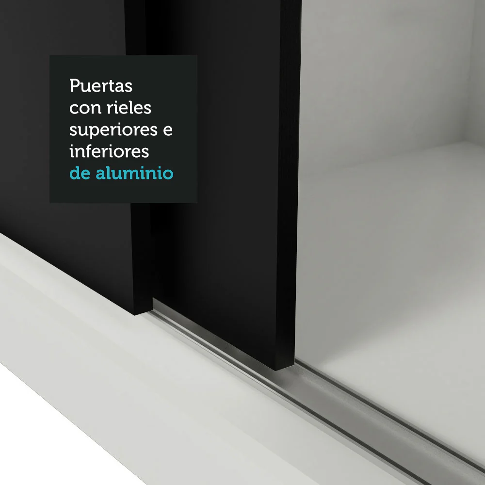 Placard Matrimonial Lyon 3 Puertas Corredizas con Espejos 2 Cajones Blanco/Negro - Image 8