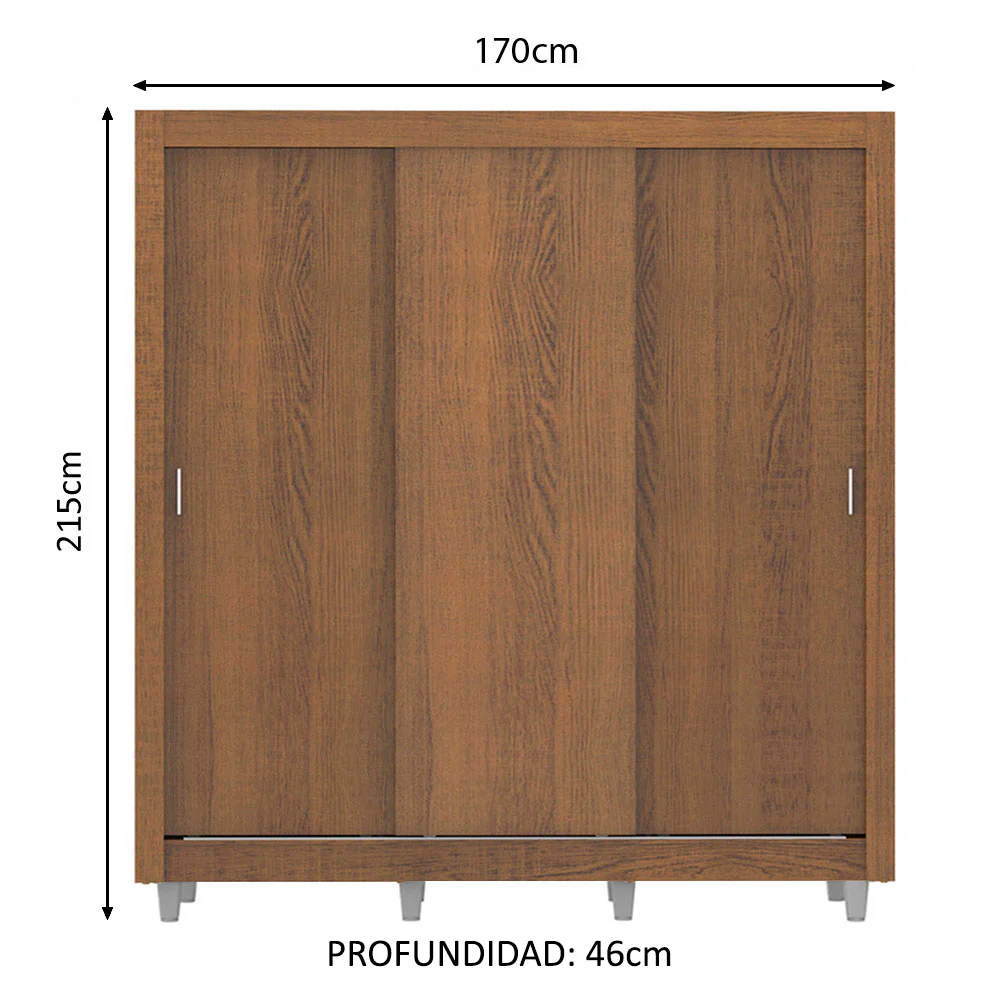 Placard Matrimonial Lyon Plus 3 Puertas Corredizas 4 Cajones con Patas Marrón - Image 2