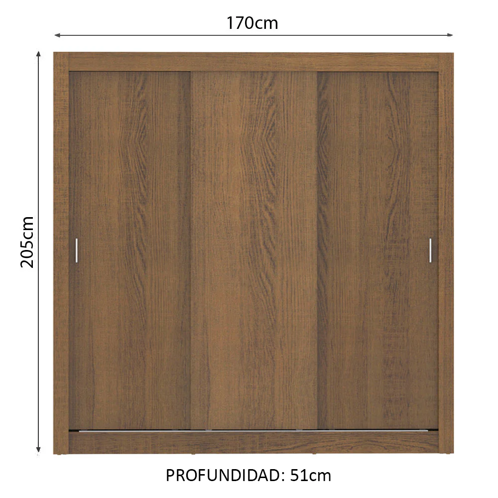 Placard Matrimonial Lyon Plus 3 Puertas Corredizas 4 Cajones Marrón - Image 2