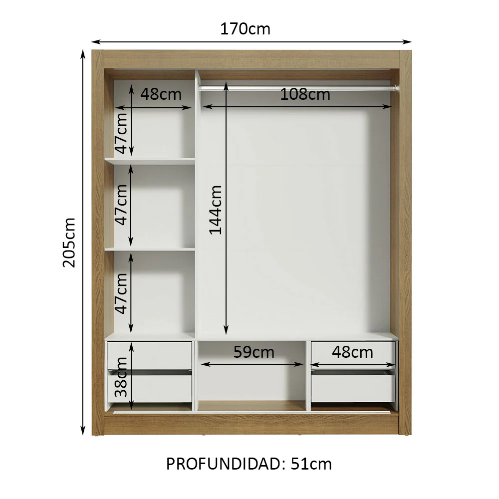 Placard Matrimonial Lyon Plus 3 Puertas Corredizas 4 Cajones Marrón - Image 4