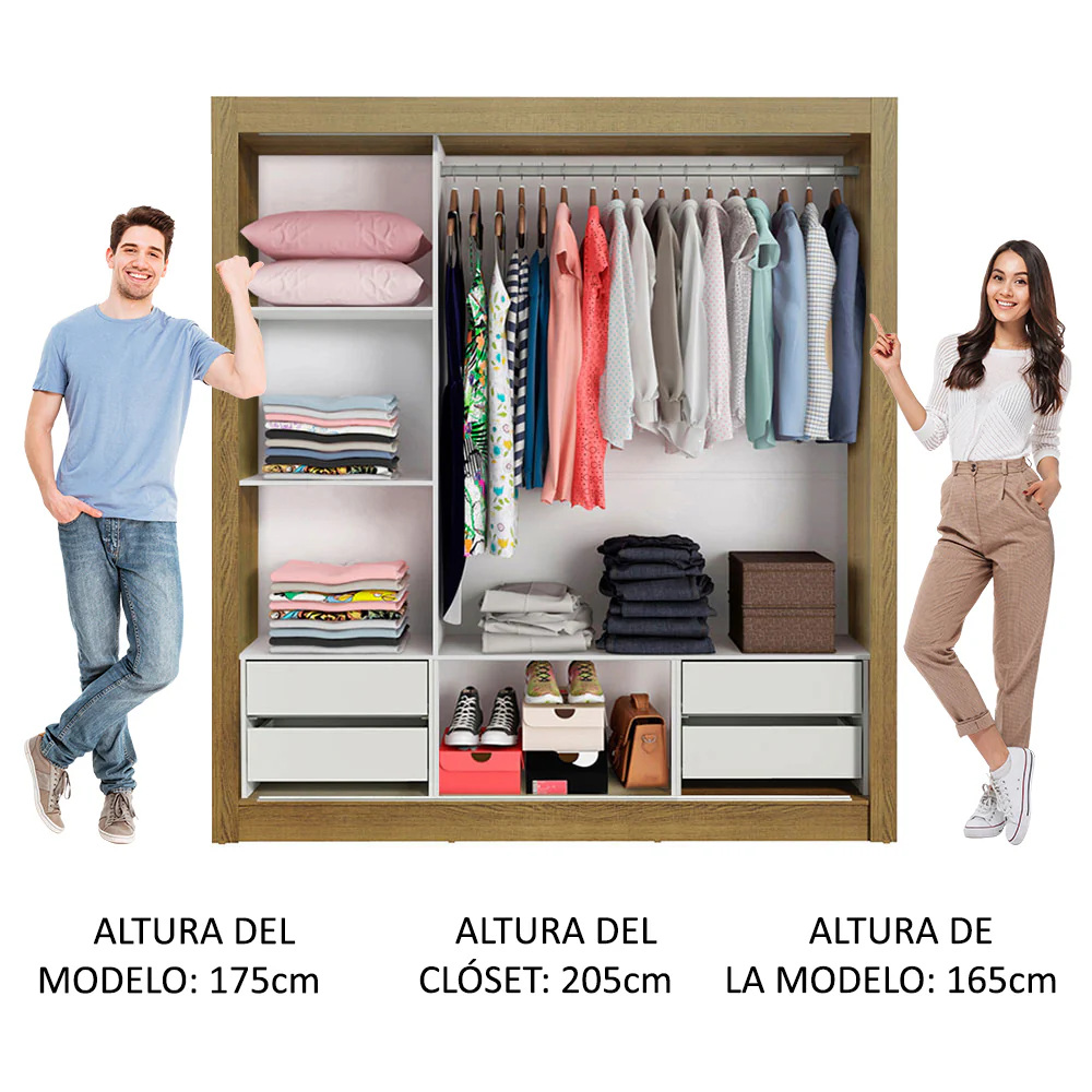 Placard Matrimonial Lyon Plus 3 Puertas Corredizas 4 Cajones Marrón/Negro - Image 5