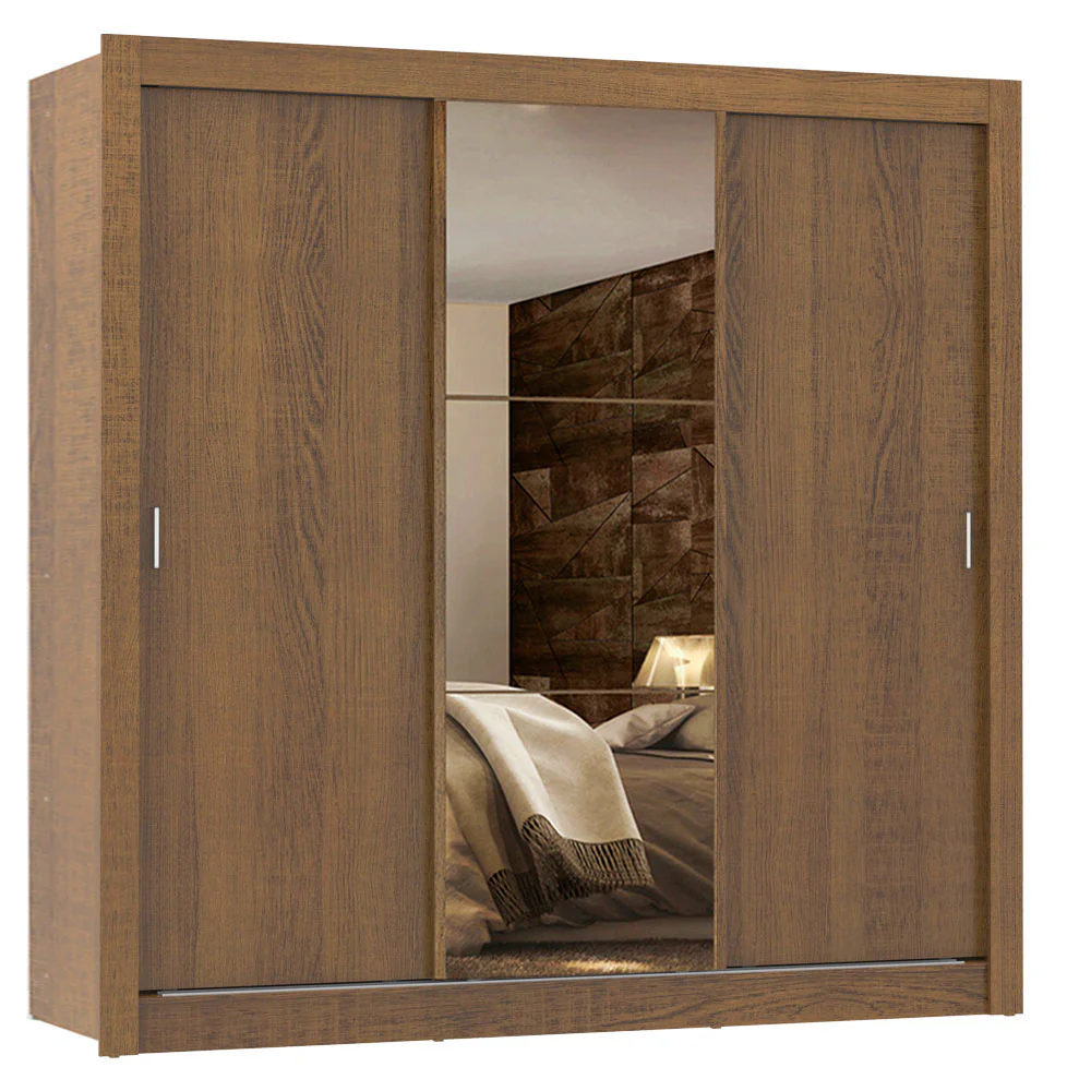 Placard Matrimonial Lyon Plus 3 Puertas Corredizas con Espejo 4 Cajones Marrón - Image 3