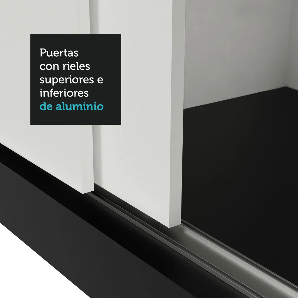 Placard Matrimonial Lyon Plus 3 Puertas Corredizas con Espejo 4 Cajones Negro/Blanco - Image 7